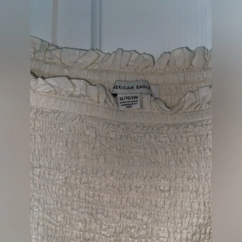 American Eagle Women’s XL Lace Trim Cream Puff Sleeve Dress - Picture 3 of 8